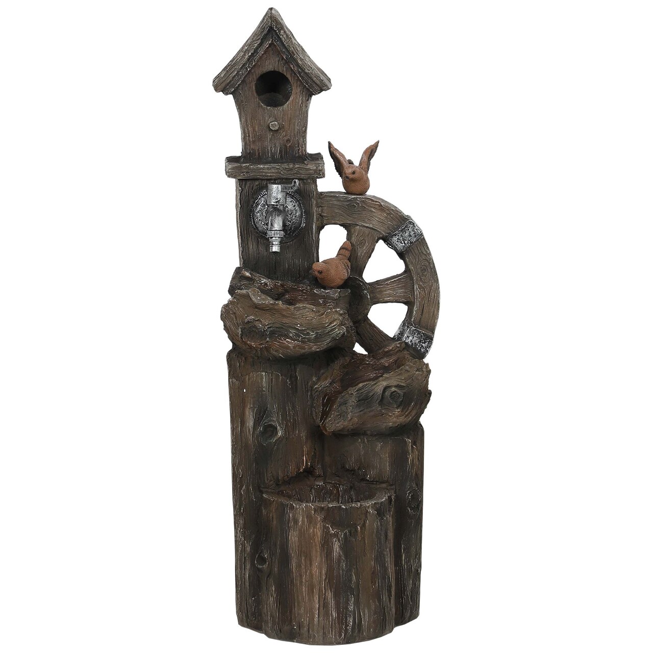 Edge Collections - 13.6" x 11.6" x 36.2" - Brown - Outdoor Fountain & Birdhouse!